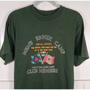 Vintage EDWIN Boy Scout Camp Club Uniform‎ T-Shirt Men's Small Green Cotton SS